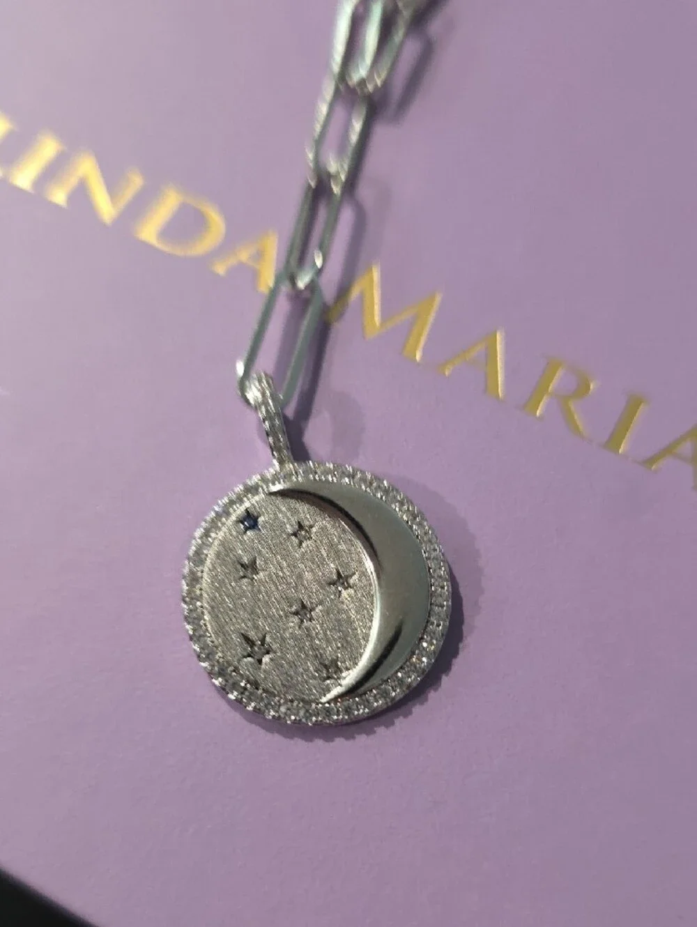 Melinda Maria Silver Moon & Star Paperclip Pendant Necklace NEW